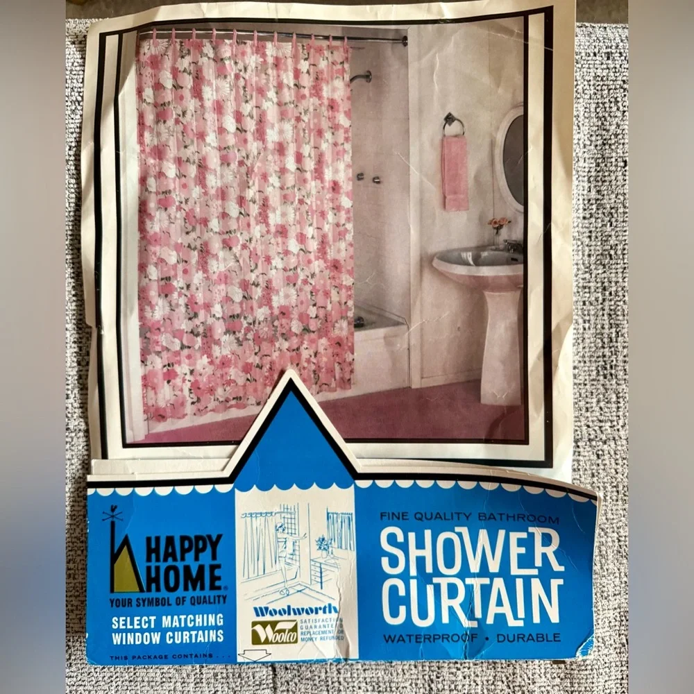 NEW - Authentic Vintage 1950’s Worth Pink and White floral Shower Curtain